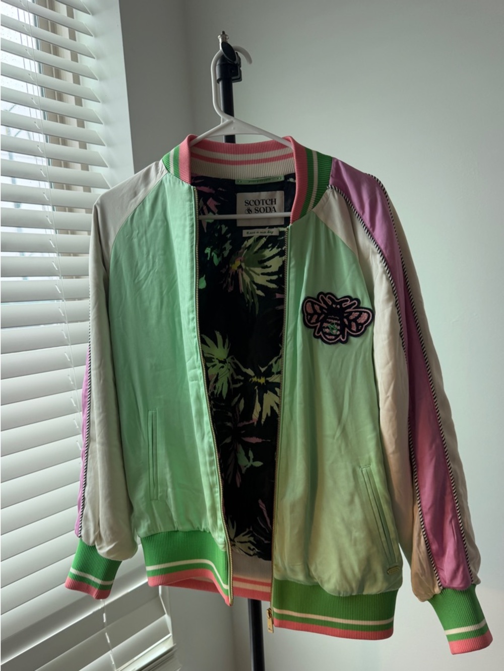 Scotch & Soda Mint Green Pink Cream Bomber Jacket